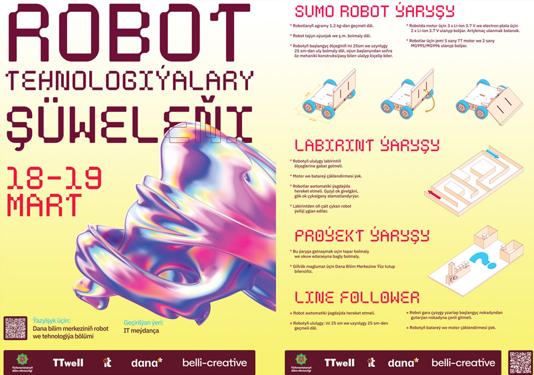 Ýaşlaryň arasynda robot tehnologiýasy boýunça bäsleşigiň geçirilýär
